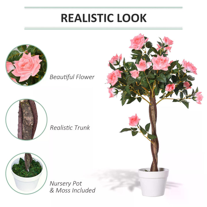 Artificial Rose Tree: 90cm Fake Plant with 21 Flowers