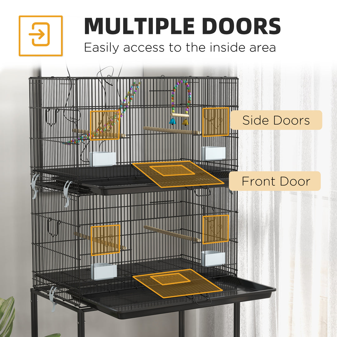 Double Stackable Bird Cage on Wheels w/ Stand