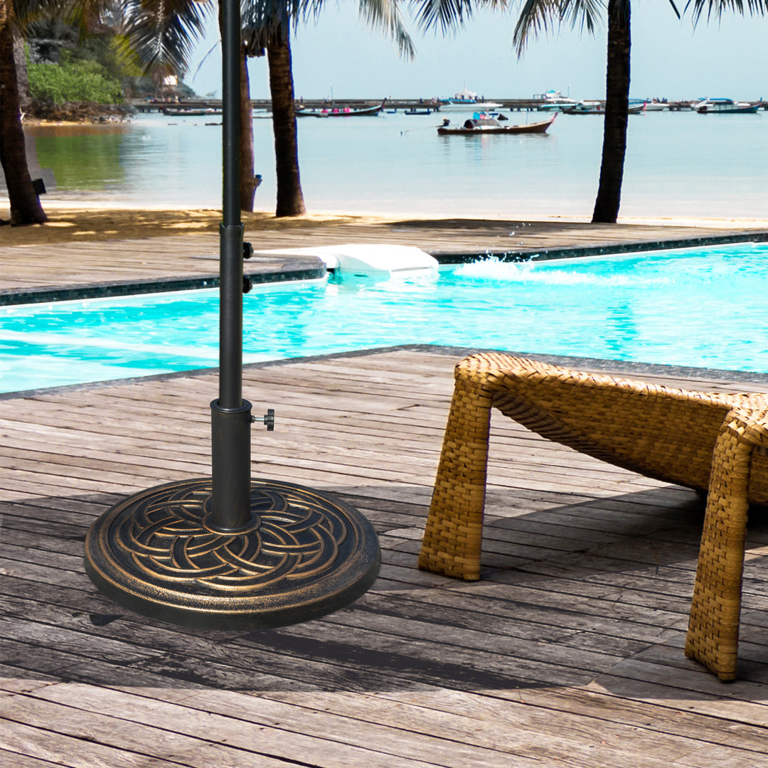 Heavy Duty Parasol Base: 11.5kg Umbrella Stand Holder for 38mm or 48mm Poles - Bronze Tone