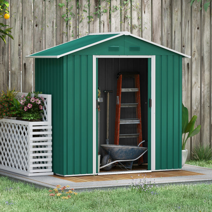 6.5ft x 3.5ft Metal Garden Storage Shed for Outdoor Tool Storage with Double Sliding Doors and 4 Vents