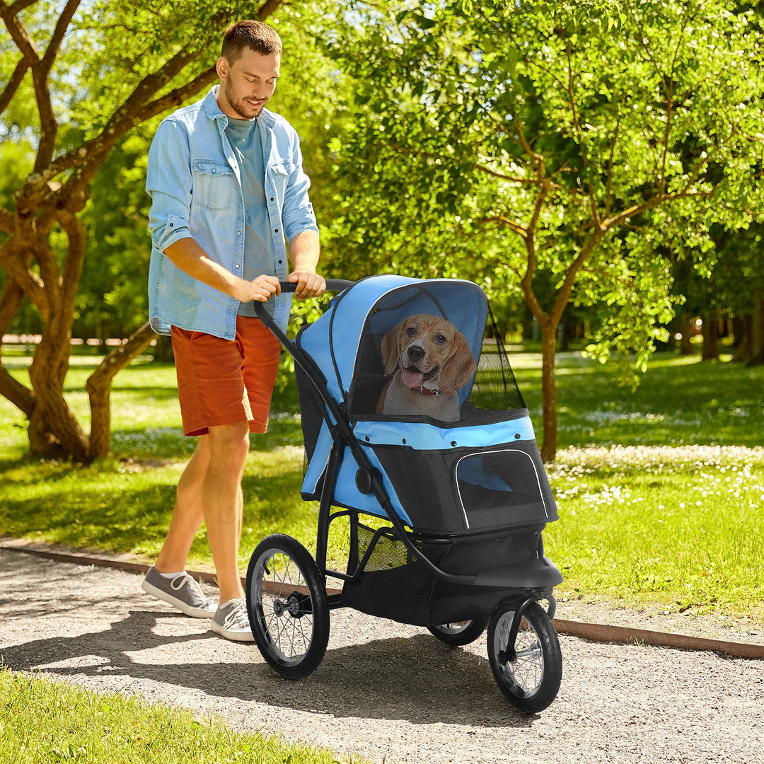 Pet Stroller Dog Pram Foldable Dog Pushchair Cat Travel Carriage w/ Adjustable Canopy