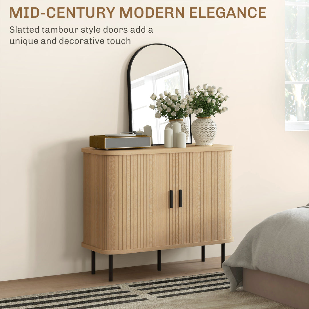 Mid-Century Modern Sideboard Storage Cabinet with Slatted Tambour Sliding Doors