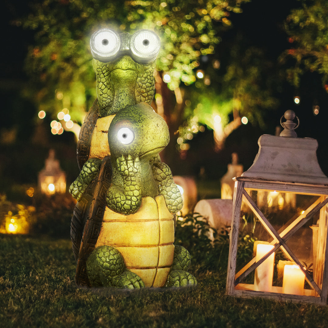 Vivid 2 Tortoises Garden Statue with Solar LED Light