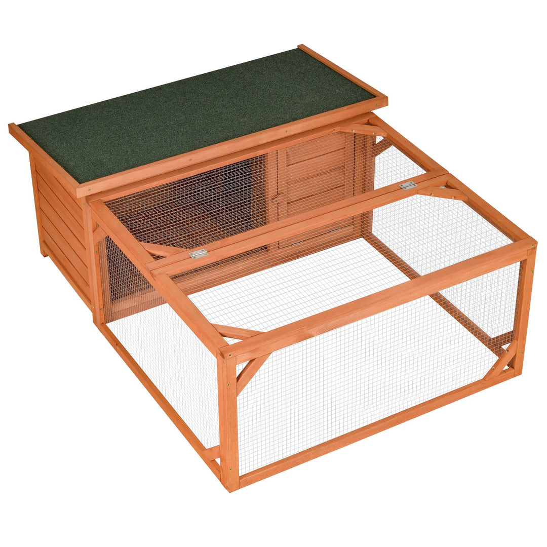 Guinea Pigs Hutches Small Animal House Off-ground Ferret Bunny Cage Backyard w/ Openable Main House & Run Roof 125.5 x 100 x 49cm