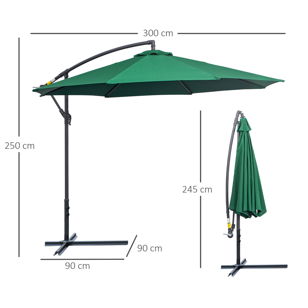 Waterproof Banana Cantilever Parasol: 3m Hanging Umbrella with Crank & Cross Base