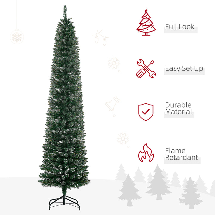 7.5FT Artificial Christmas Tree Snow Dipped Xmas Pencil Tree Holiday Home Indoor Decoration with Foldable Black Stand