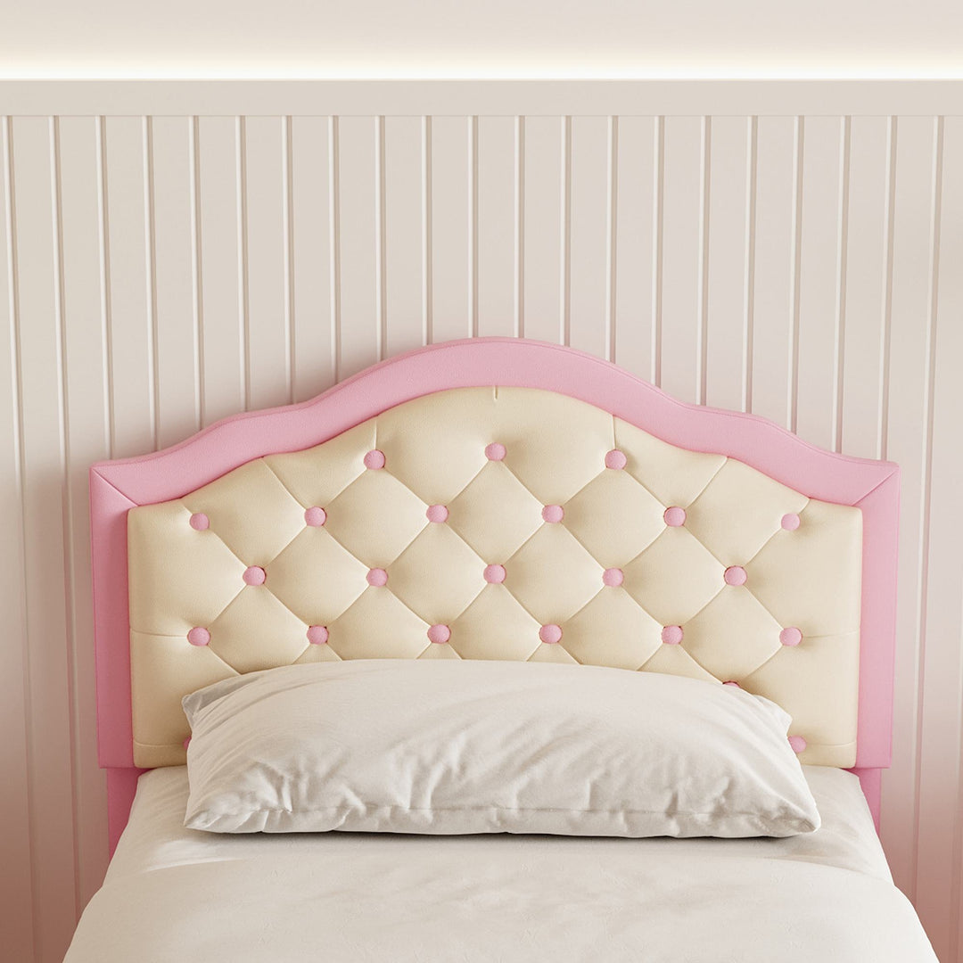 3FT Single Wood Bed with Adjustable Padded Headboard