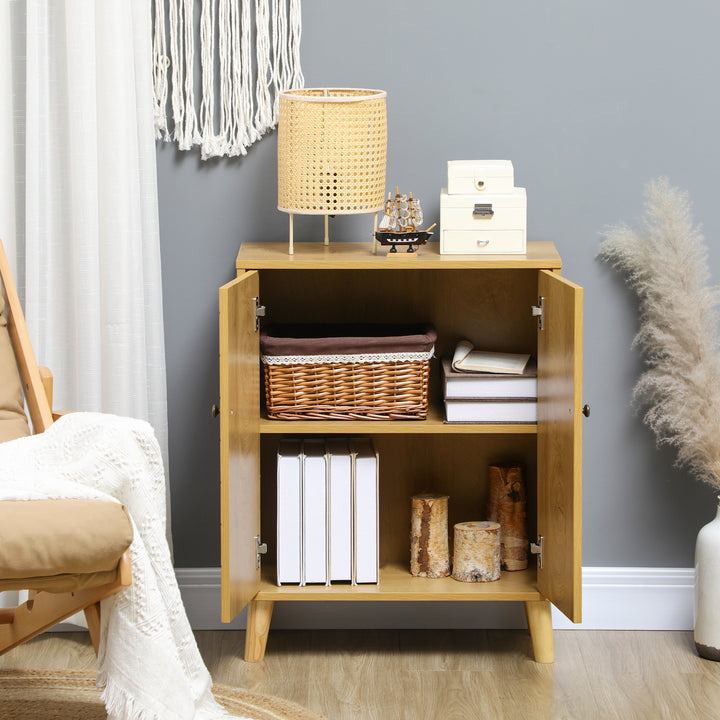 Vintage Storage Cabinet with Double Chevron Doors and Pine Wood Legs