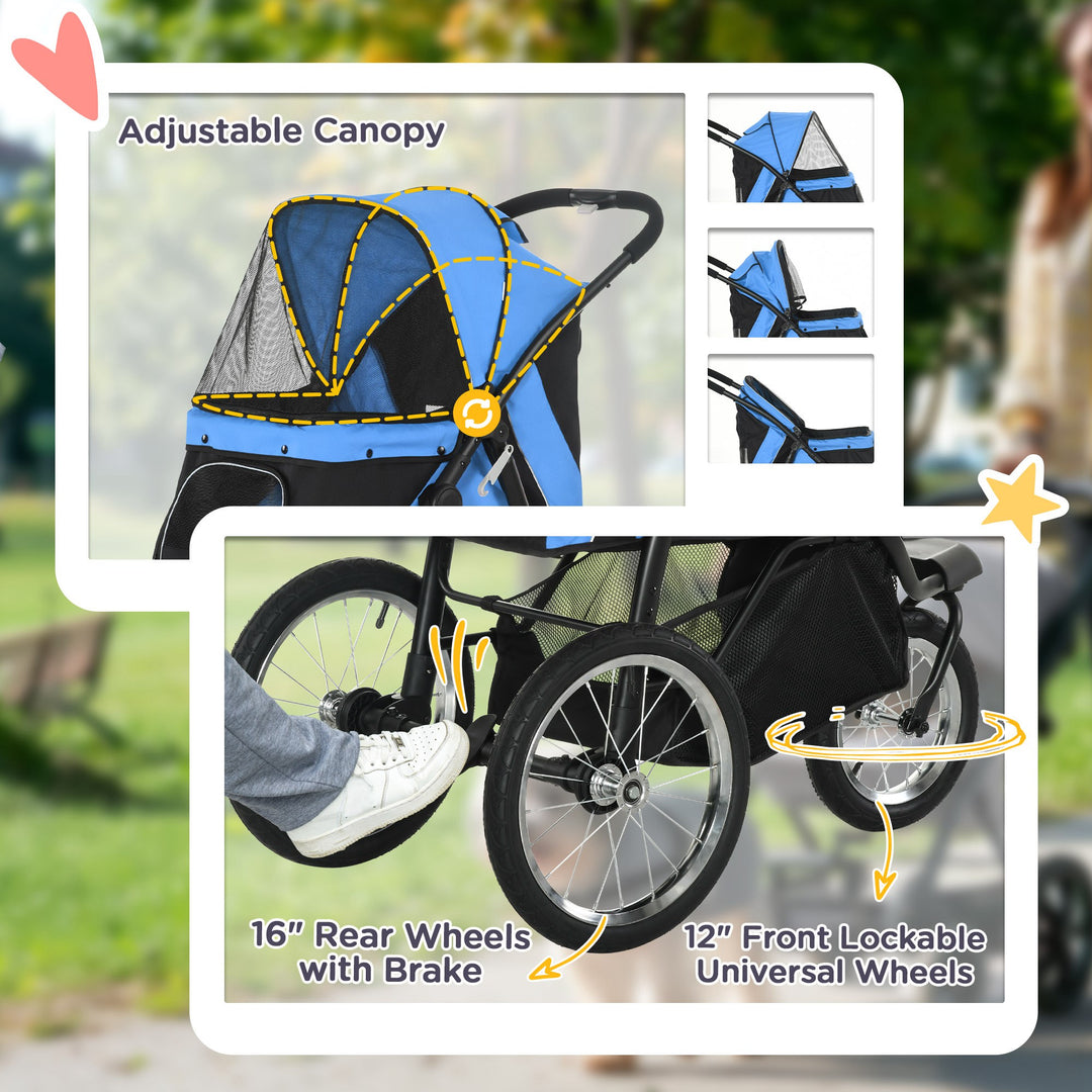 Pet Stroller Dog Pram Foldable Dog Pushchair Cat Travel Carriage w/ Adjustable Canopy