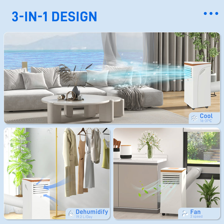 9000 BTU 4-In-1 Compact Portable Mobile Air Conditioner Unit Cooling Dehumidifying Ventilating w/ Remote LED Timer Auto Shut-Down