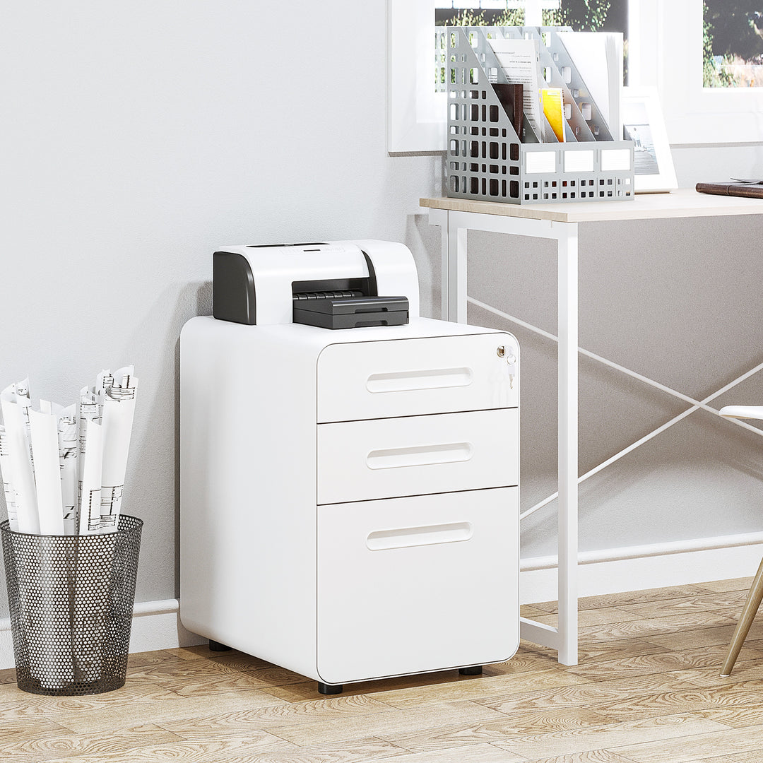 Vinsetto Fully Assembled 3-Drawer Mobile File Cabinet Lockable All-Metal Rolling Vertical File Cabinet White