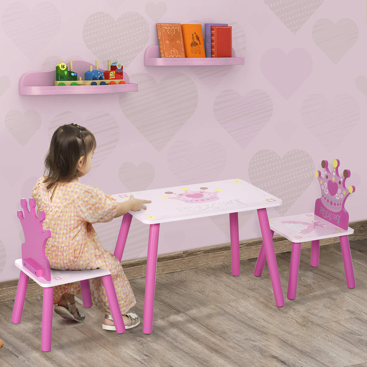 Kids' Wooden Table and Chair Set with Crown Pattern