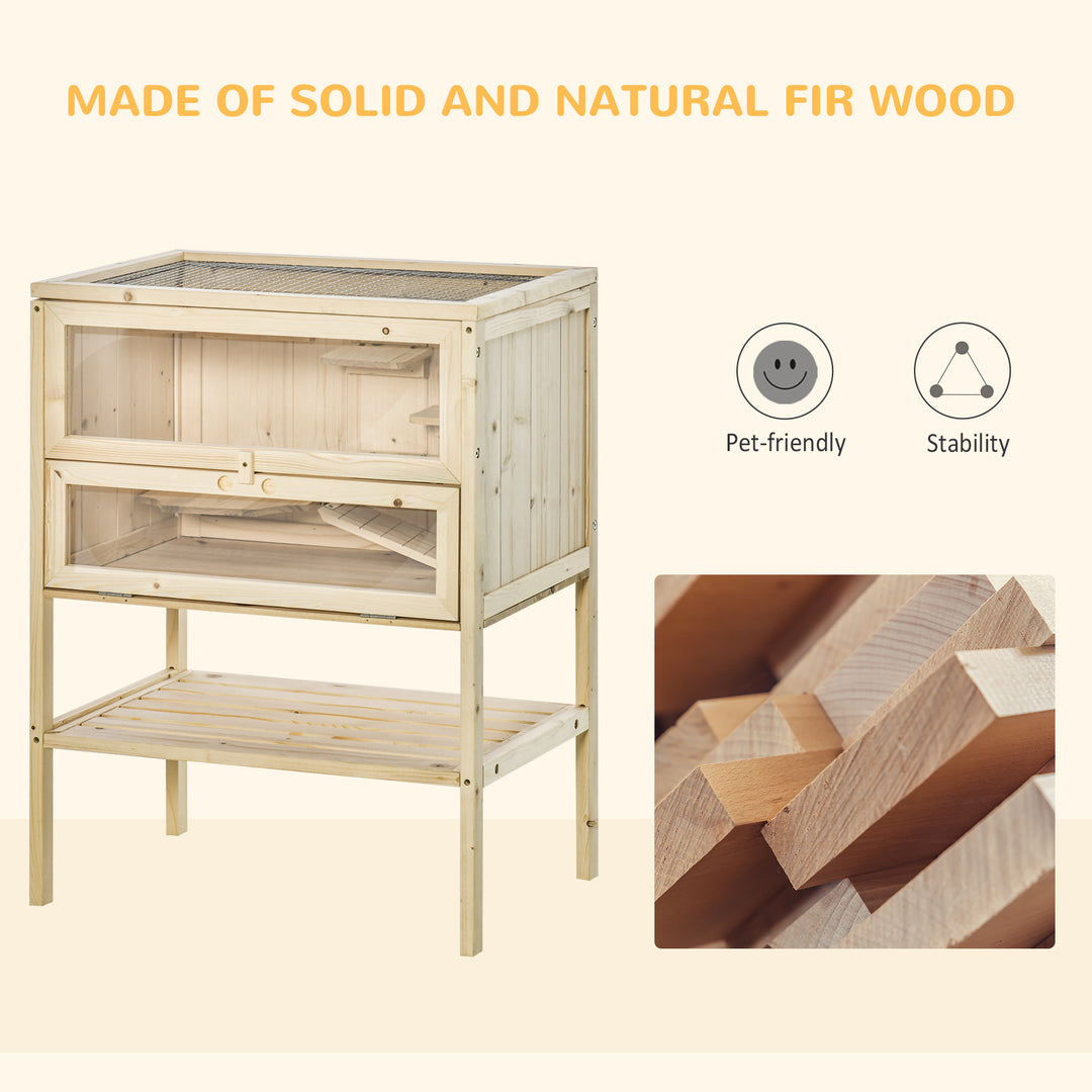 3 Tiers Wooden Hamster Cage Fir Wood Mouse Guinea Rodent Mice House Pet Play Small Animals 60L×40W×80H cm