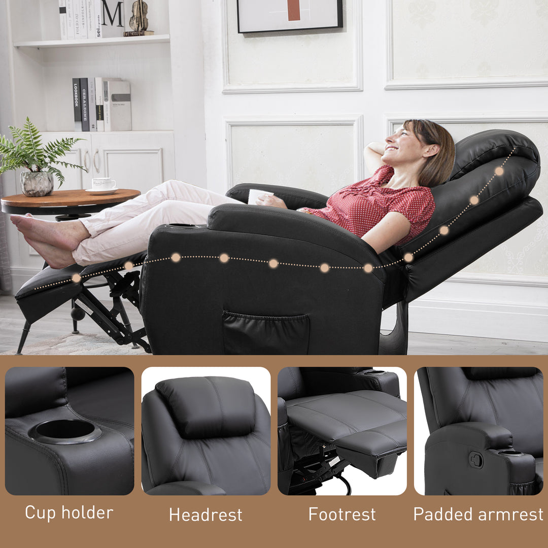 HOMCOM Recliner Sofa Chair PU Leather Armchair Cinema Massage Chair Swivel Nursing Gaming Chair Black Aosom UK