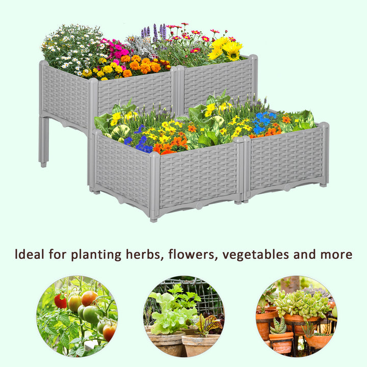 Set of 4 Garden Raised Bed Elevated Patio Flower Plant Planter Box PP Vegetables Planting Container