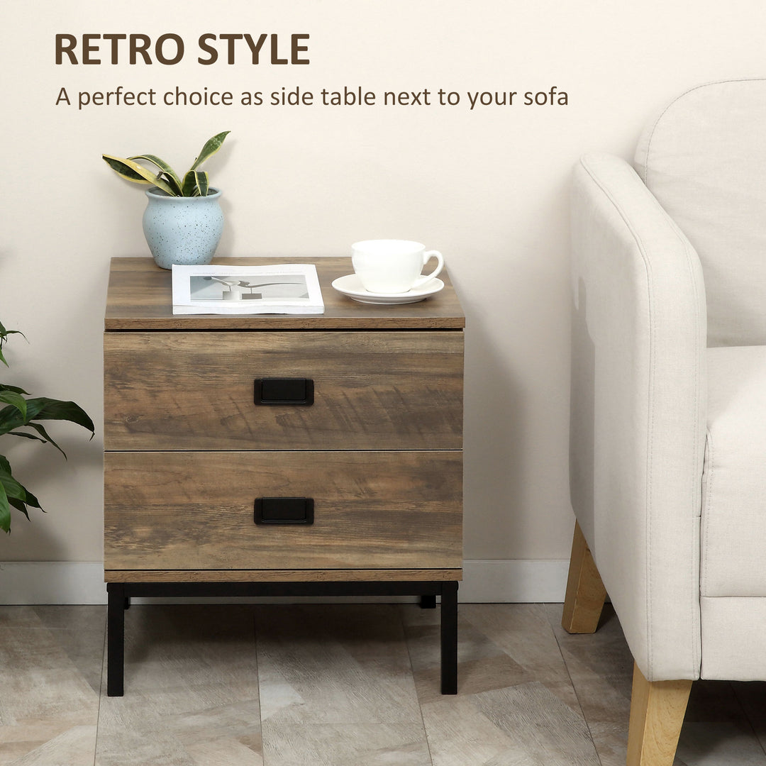 HOMCOM Retro Bedside Units: Metal Frame Side Tables with 2 Drawers