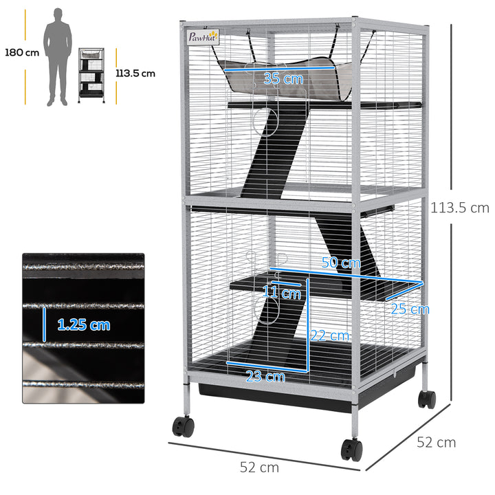 Small Animal Cage Pet Play House with Wheels Platforms Light Grey