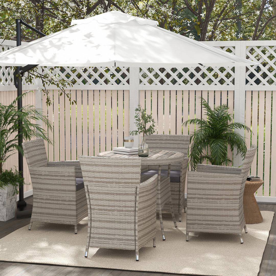 Rattan Dining Set: 5 Piece Suite with Cushions & Slatted Table