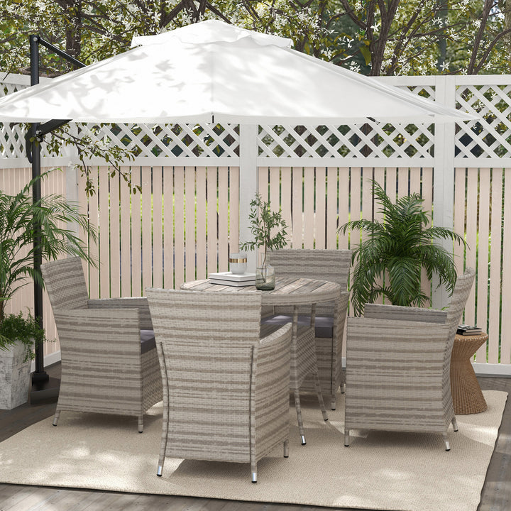 Rattan Dining Set: 5 Piece Suite with Cushions & Slatted Table