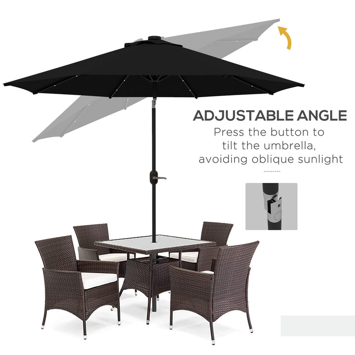 2.7m Outdoor Patio Garden Umbrella Parasol with Tilt Crank and 24 LEDs Lights