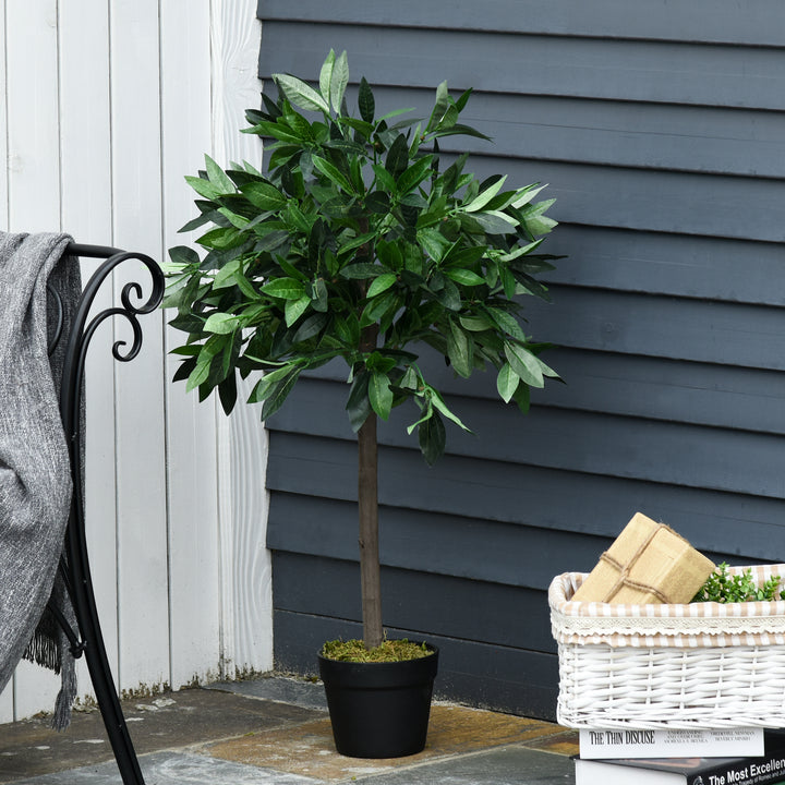 Set of 2 Artificial Topiary Bay Laurel Ball Trees Decorative Plant with Nursery Pot for Indoor Outdoor Décor