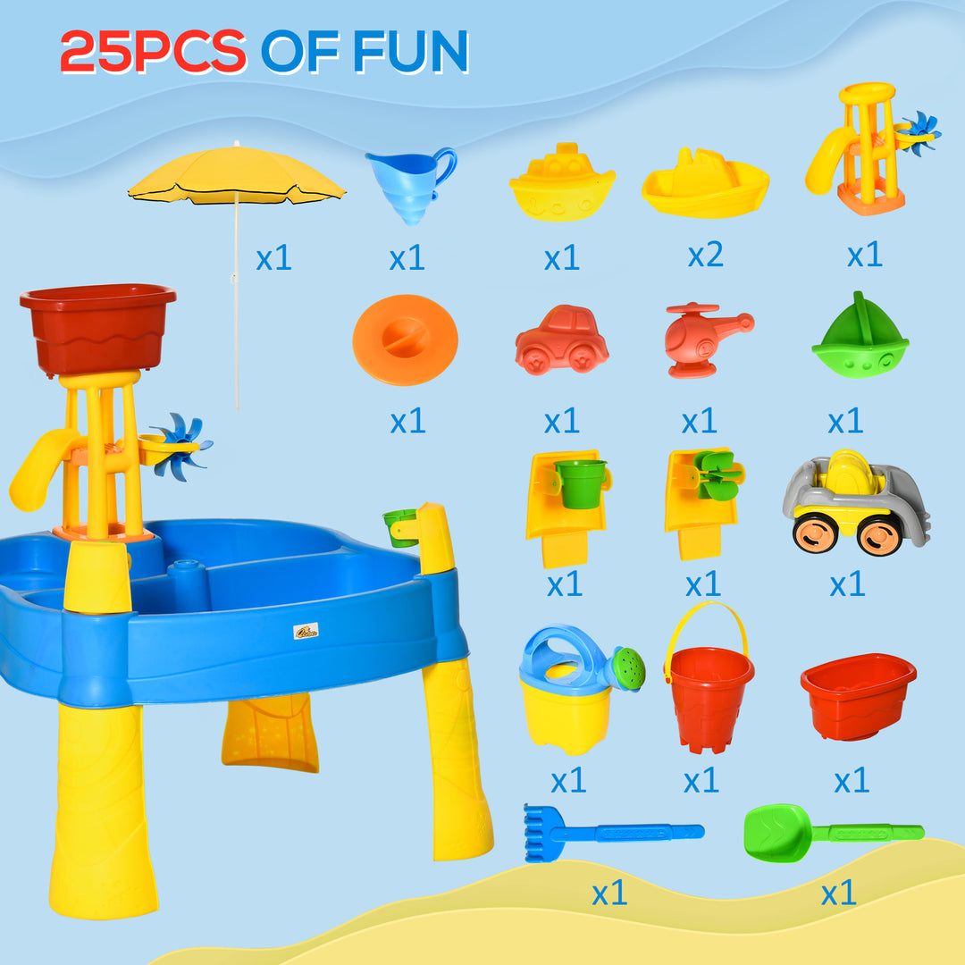 Sand and Water Play Table with Accessories and Adjustable Parasol