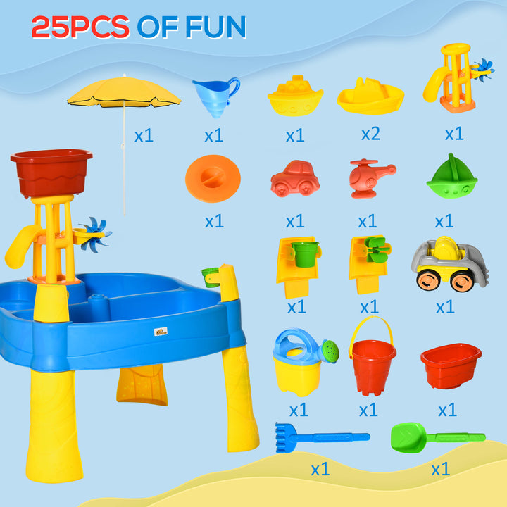 Sand and Water Play Table with Accessories and Adjustable Parasol