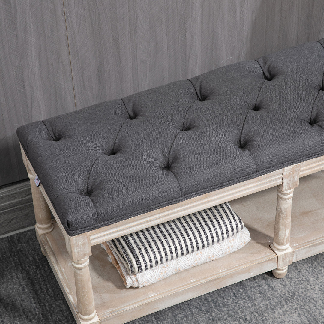 Hallway Haven: Vintage Shoe Bench with Tufted Cushion