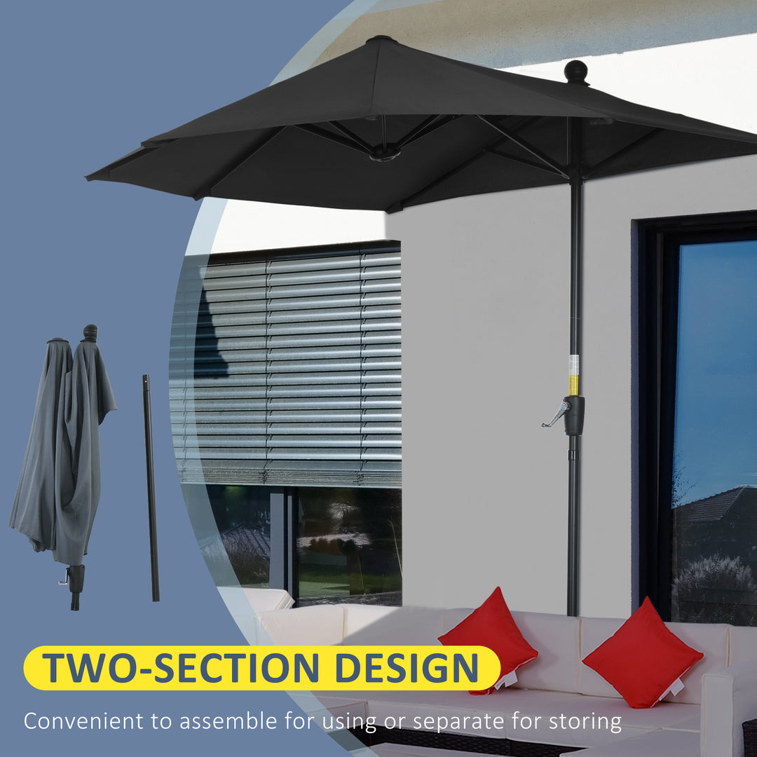 2m Half Parasol Market Umbrella Garden Balcony Parasol with Crank Handle