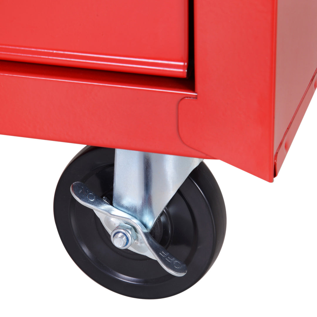 5 Drawer Roller Tool Cabinet Storage Box Workshop Chest Garage Wheeling Trolley w/ Handle - Red