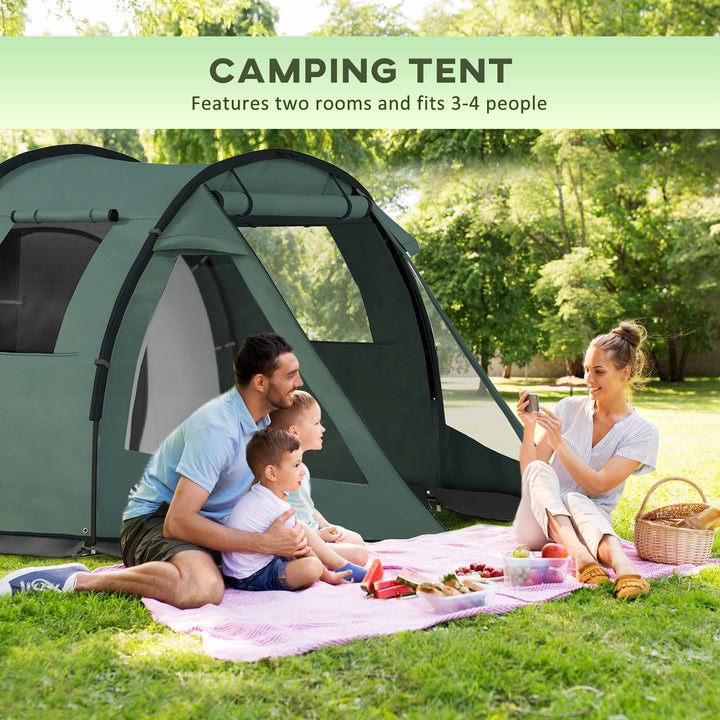 Camping Haven: Spacious 3-4 Person Tunnel Tent with Windows