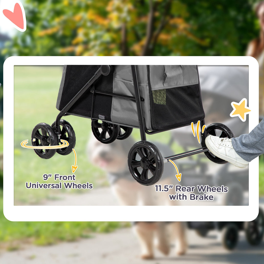 Foldable Pet Stroller One Click Dog Pushchair Cat Travel Carriage w/ EVA Wheels