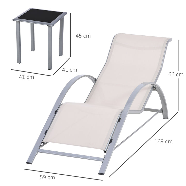 3-Piece Lounger Set: Metal-Framed Outdoor Recliners with Side Table