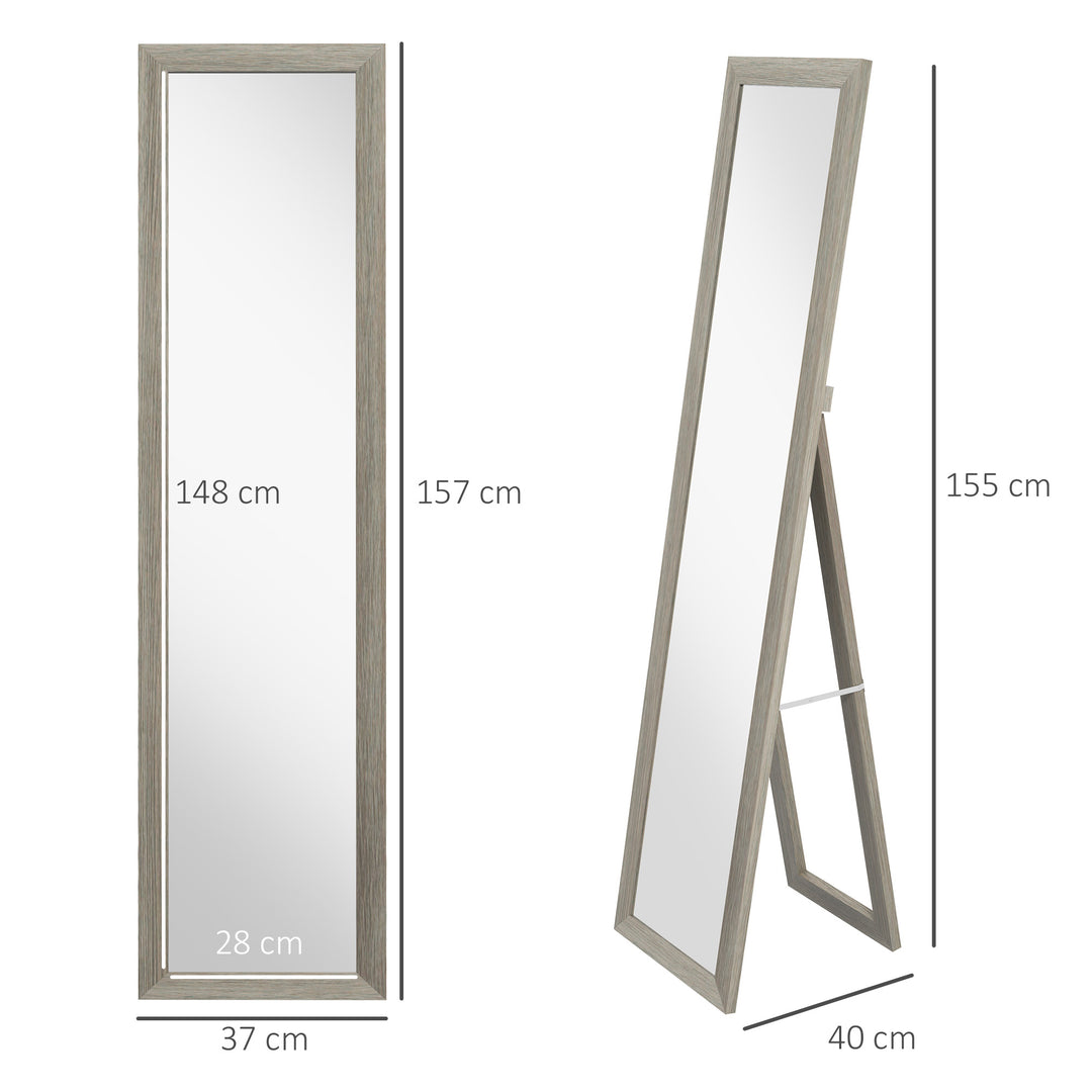 Free Standing Mirror w/ Anti-Slip Pads & Wood-Effect Frame for Bedroom