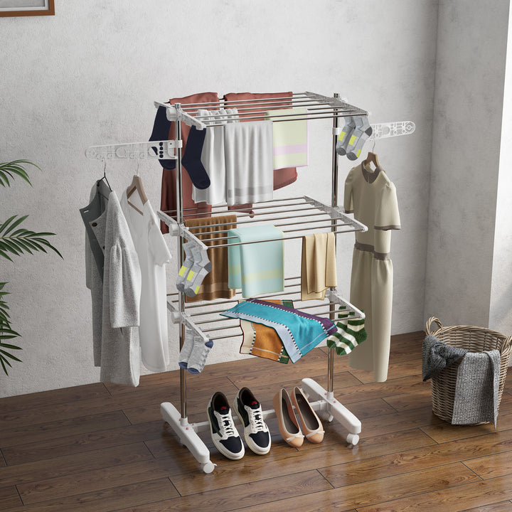 3 Tier Clothes Airer with Wheels and Wings