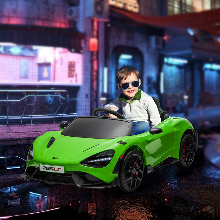 McLaren 765LT Licensed 12V Kids Electric Ride on Car with Butterfly Doors Remote Control Training Wheels Green