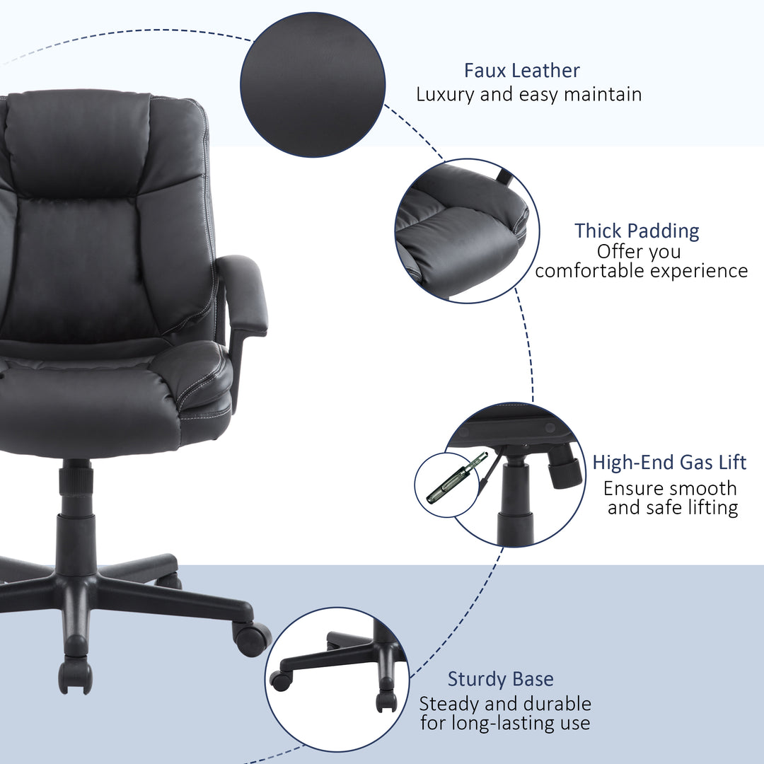 HOMCOM Swivel Executive Office Chair, Faux Leather, Mid-Back, Padding, Black