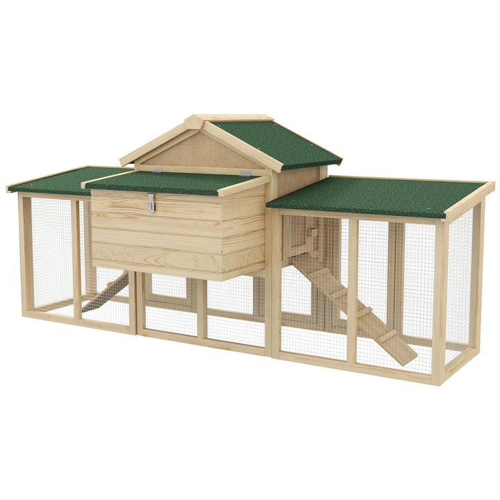 Large Chicken Coop with Run Backyard Hen House Poultry Coops Cages with Nesting Box Wooden 204 x 85 x 93cm