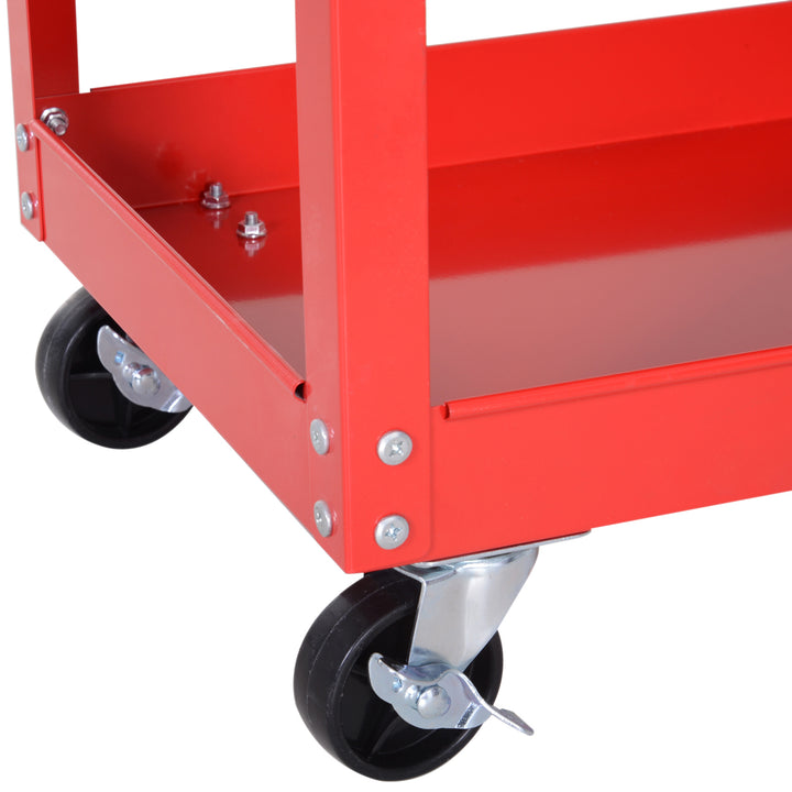 3-Tier Tool Trolley Cart Storage Shelf Roller Cabinet DIY Box Garage Workshop with Drawer Red