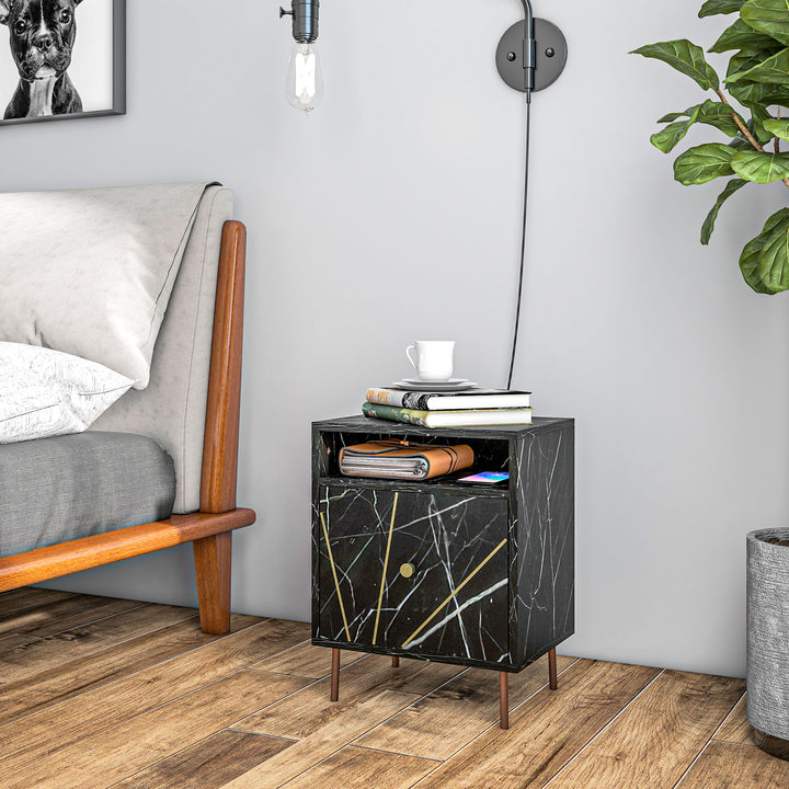 HOMCOM Marble Effect Bedside Table