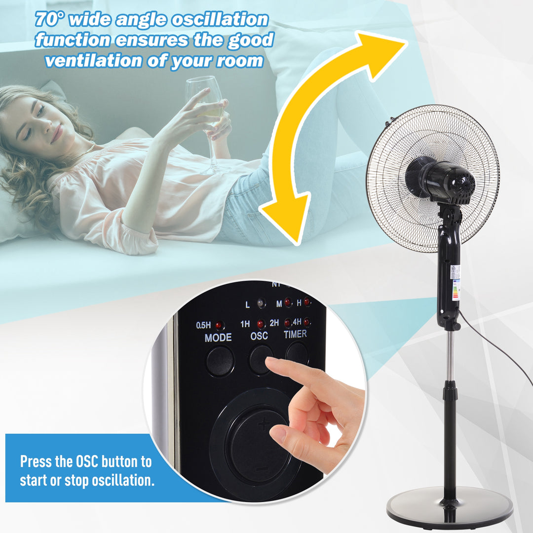 Oscillating Floor Fan W/ Remote Control-Standing Cooling Machine Indoor Air Refresher w/ Adjustable Height