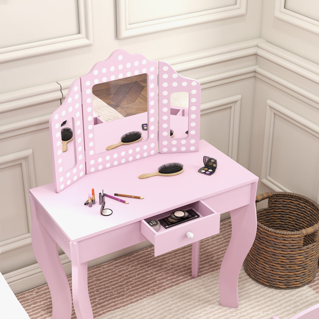 Kids Dressing Table Sets with Stool and Tri-Fold Mirror