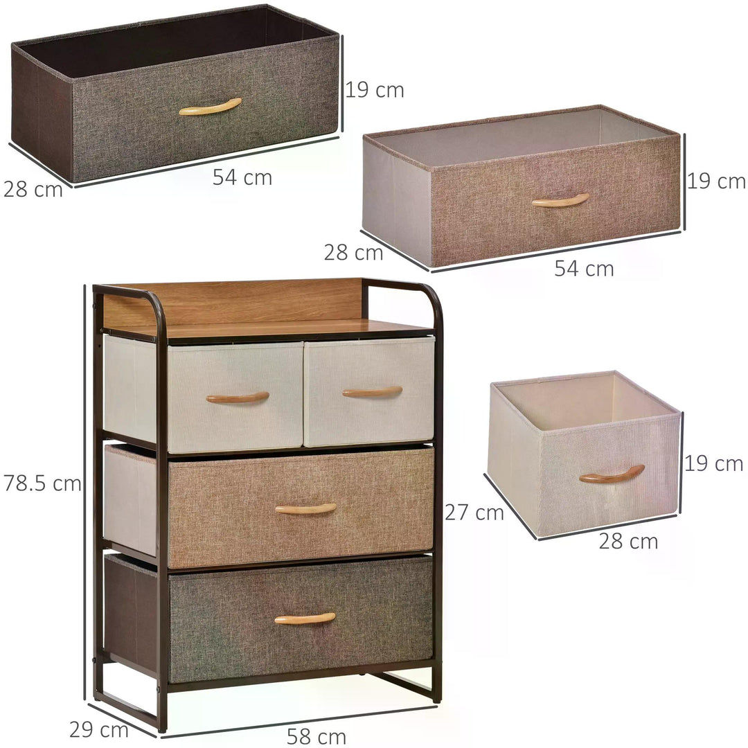 Dresser Fabric Drawers w/ 4 Linen-Feel Foldable Drawers & Metal Frame for Storage in Dining & Living Room