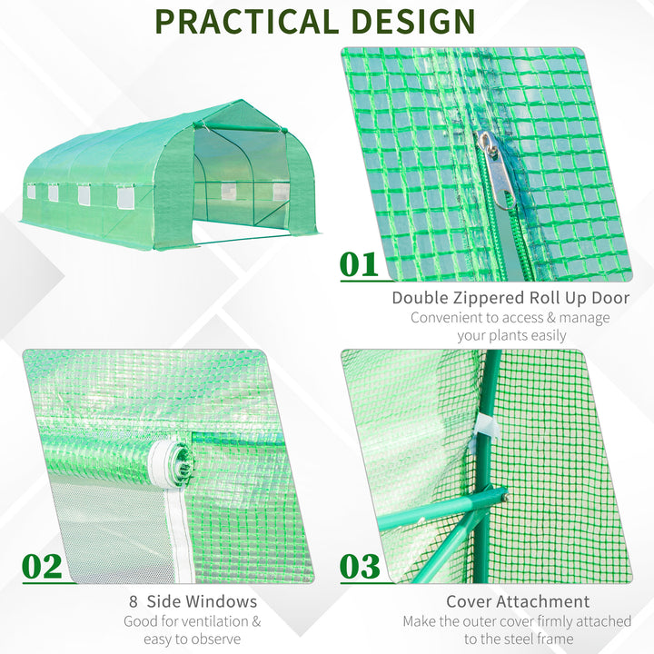 6 x 3 m Large Walk-In Greenhouse Garden Polytunnel Greenhouse w/ Metal Frame