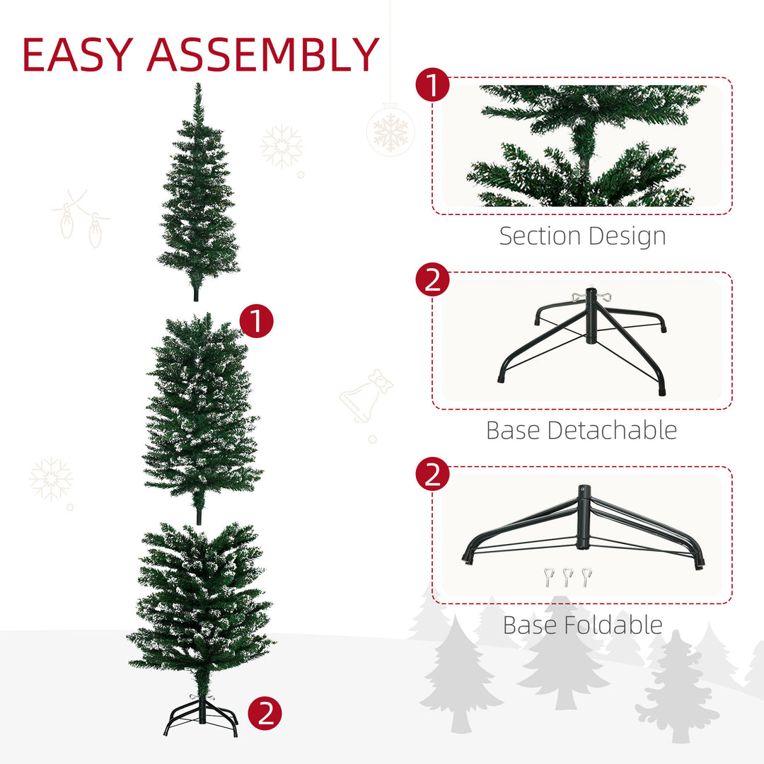 6.5FT Artificial Snow Dipped Christmas Tree Xmas Pencil Tree Holiday Home Indoor Decoration with Foldable Black Stand