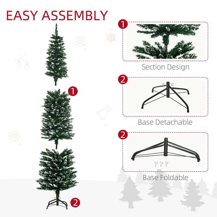 6.5FT Artificial Snow Dipped Christmas Tree Xmas Pencil Tree Holiday Home Indoor Decoration with Foldable Black Stand