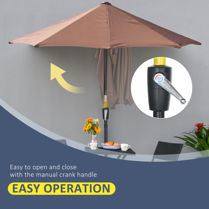 2m Half Parasol Market Umbrella Garden Balcony Parasol with Crank Handle