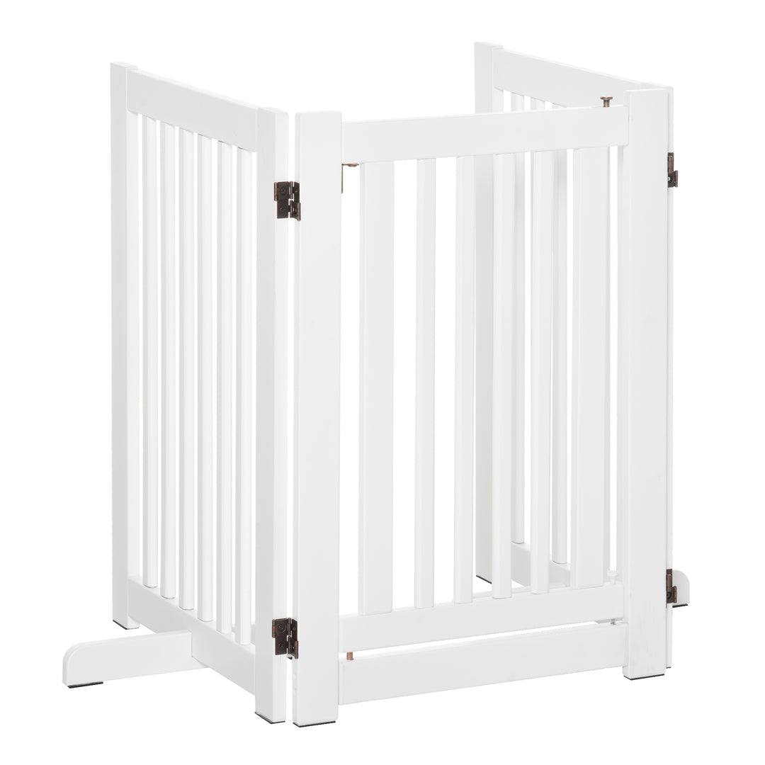 Pet Gates MDF Freestanding Expandable Dog Gate Wood Doorway Pet Barrier Fence w/ Latched Door White