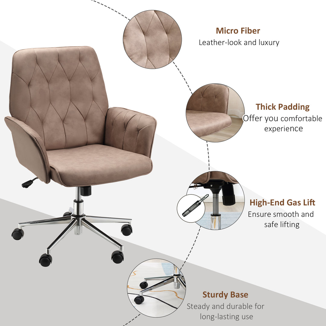 Vinsetto Micro Fibre Mid Back Office Chair, Adjustable Seat, Arm, Computer Desk Chair, Comfortable, Brown Aosom UK