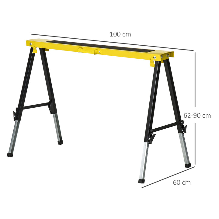 2PCS Saw Horse Twin Pack Folding Workbench Adjustable Metal Trestle Stands with Non-slip EVA Surface for Sawing Work Max Load 100kg